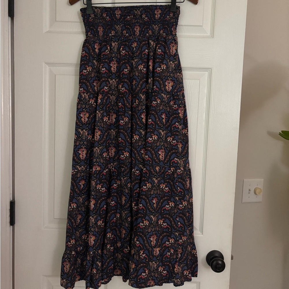 Smocked Waist Navy Paisley Maxi Skirt